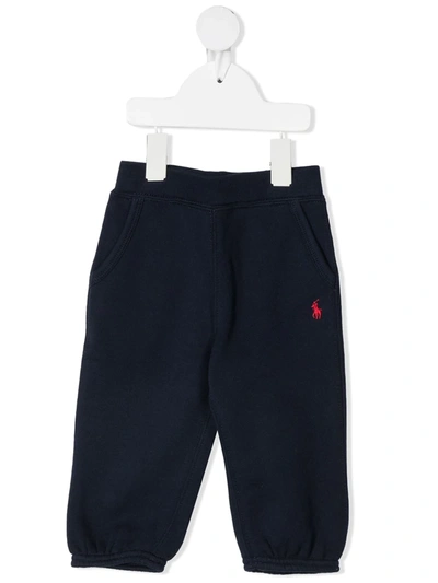 Shop Ralph Lauren Embroidered Logo Trousers In 蓝色