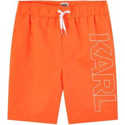 Shop Karl Lagerfeld Orange Logo Swim Shorts