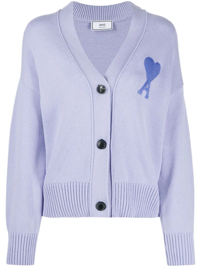 Shop Ami Alexandre Mattiussi Ami De Coeur Cardigan In Purple