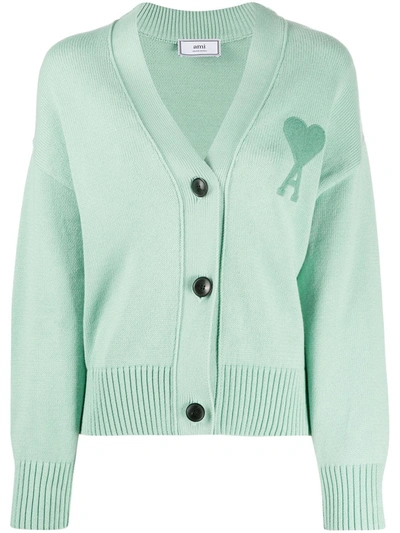 Shop Ami Alexandre Mattiussi Ami De Coeur Cardigan In Green