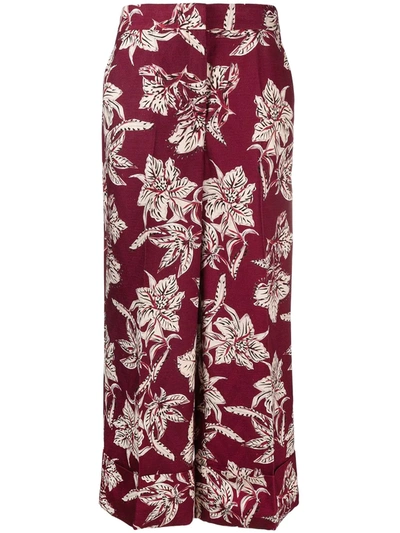 Shop Dorothee Schumacher Structured Florals Cropped Wide-leg Trousers In Red
