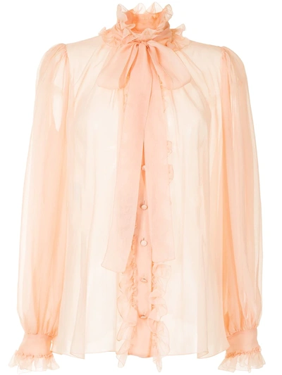 Shop Dolce & Gabbana Pussy-bow Chiffon Blouse In Pink