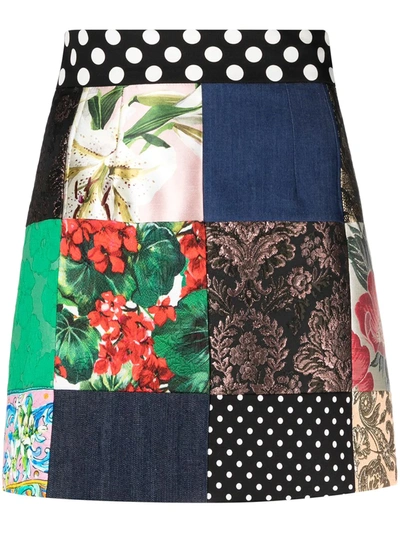 Shop Dolce & Gabbana Patchwork A-line Mini Skirt In Black