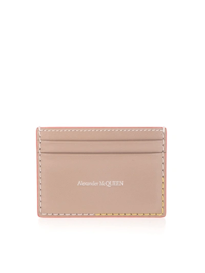 Shop Alexander Mcqueen Contrasting Profiles Card Holder In Beige