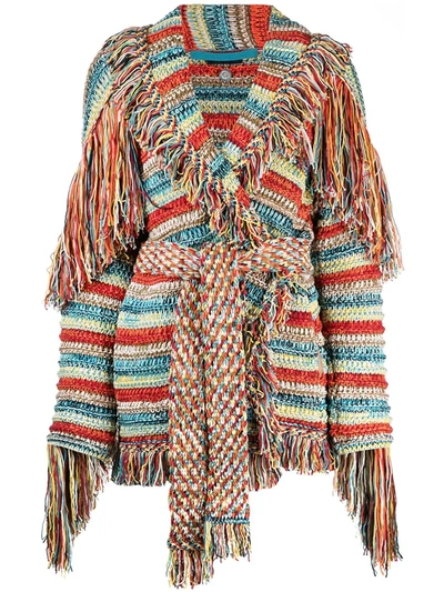 Shop Alanui Fringed Intarsia-knit Cardigan In Brown