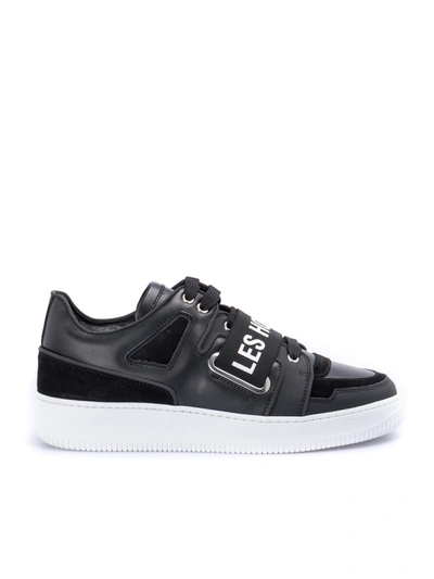 Shop Les Hommes Suede Insert Logo Sneakers In Black