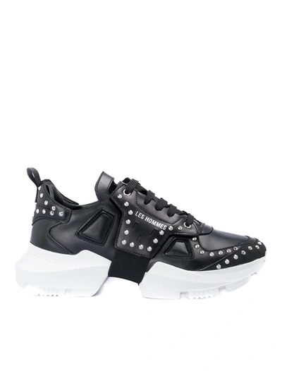 Shop Les Hommes Studded Leather Sneakers In Black