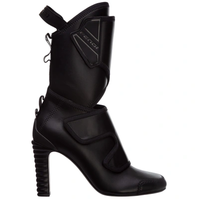 Shop Fendi Women's Leather Heel'ankle Boots Booties Promenade In Black