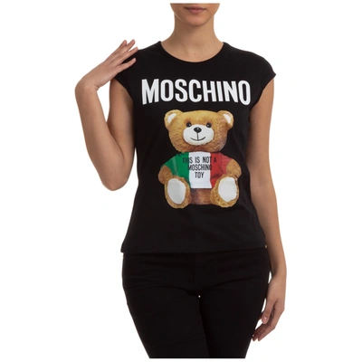 Shop Moschino Women's T-shirt Short Sleeve Crew Neck Round Italian Teddy Bear In Black