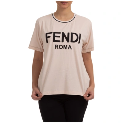 Shop Fendi Women's T-shirt Short Sleeve Crew Neck Round In Pink