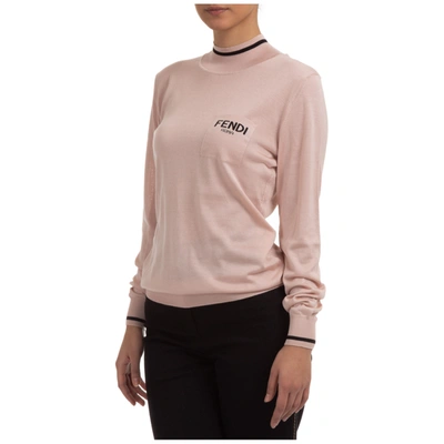 Shop Fendi Women's Jumper Sweater Crew Neck Round In Pink