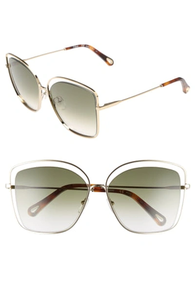 Shop Chloé 60mm Halo Frame Sunglasses In Gold/ Green