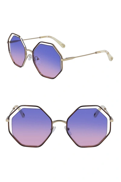 Shop Chloé 58mm Octagonal Halo Lens Sunglasses In Havana/purple Rose