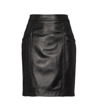 Shop Saint Laurent High-rise Leather Miniskirt In Black