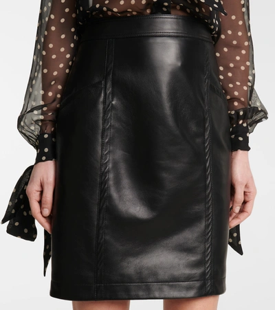 Shop Saint Laurent High-rise Leather Miniskirt In Black