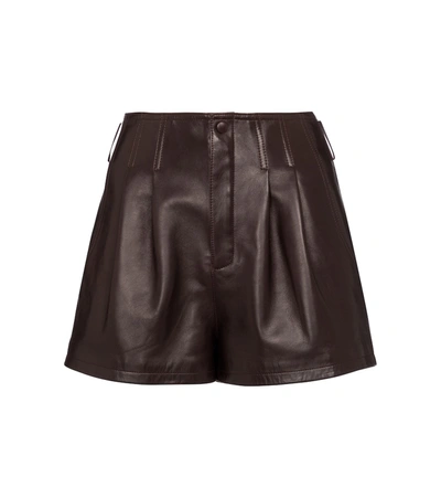 Shop Saint Laurent Leather Shorts In Brown