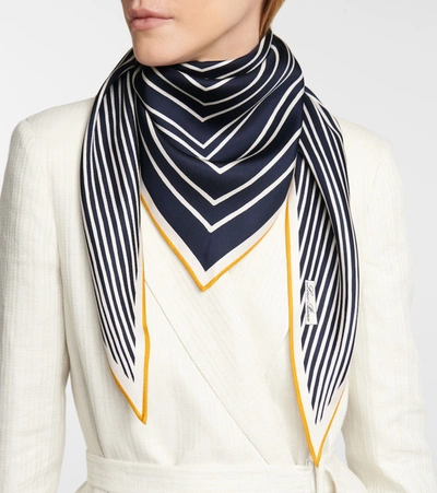 Loro Piana Lerins Triangle Silk Twill Scarf In T0ll Blue Navy Wh