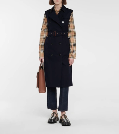 Shop Burberry Cotton Trench Midi Dress In Blue