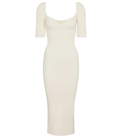 Shop Khaite Leana Ribbed-knit Midi Dress In White