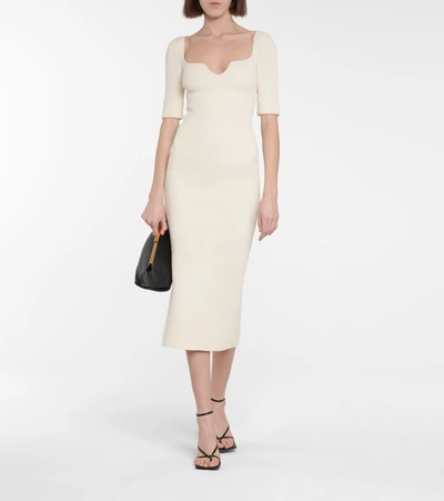 Shop Khaite Leana Ribbed-knit Midi Dress In White