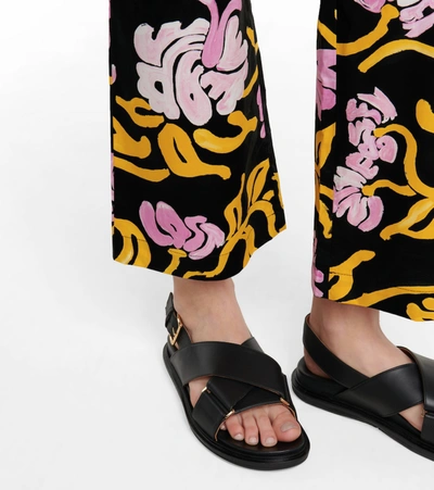 Shop Marni Floral Flared Cotton Pants In Black