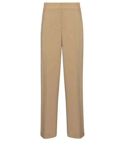 Shop Vince High-rise Wool-blend Straight Pants In Beige