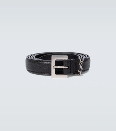 Shop Saint Laurent Ysl Leather Belt In Black