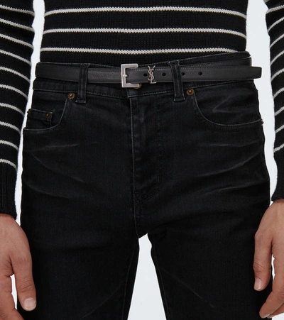 Shop Saint Laurent Ysl Leather Belt In Black