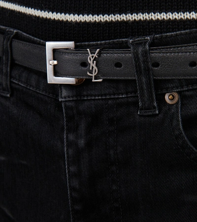 Shop Saint Laurent Ysl Leather Belt In Black