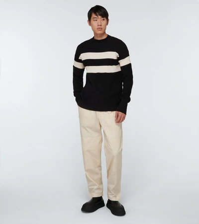 Shop Marni Striped Cotton Sweater In Black