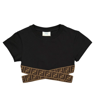 Shop Fendi Ff Cotton Crop Top In Black