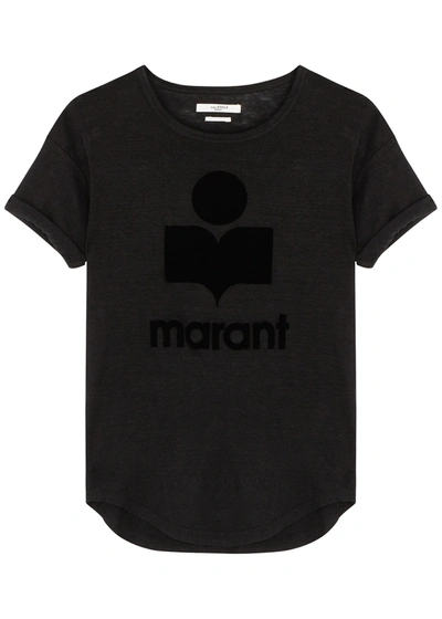 Shop Isabel Marant Étoile Koldi Black Logo Linen T-shirt