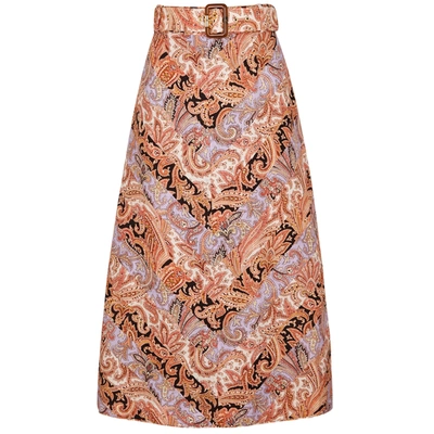 Shop Zimmermann Botanica Paisley-print Linen Midi Skirt In Multicoloured