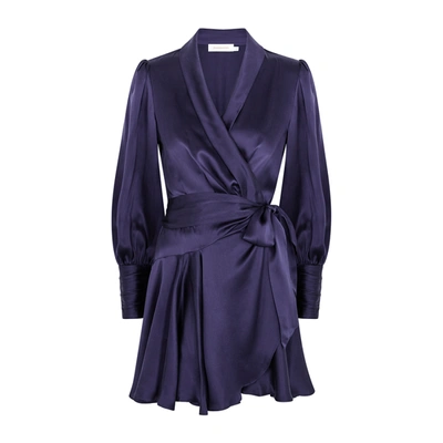 Shop Zimmermann Dark Purple Silk-satin Wrap Dress In Indigo