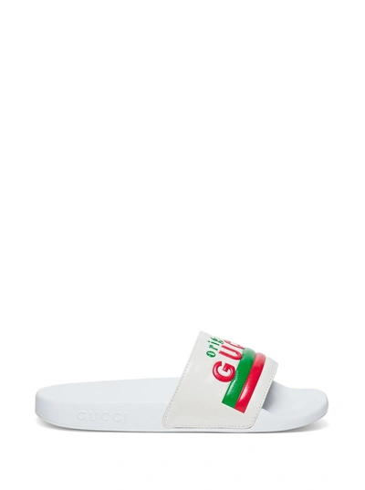 Shop Gucci Slide Original Leather Sandals With Logo In White