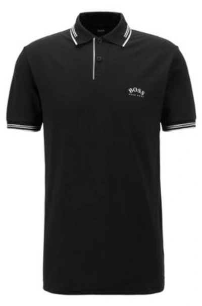 Shop Hugo Boss - Slim Fit Polo Shirt In Stretch Piqu With Curved Logo - Black
