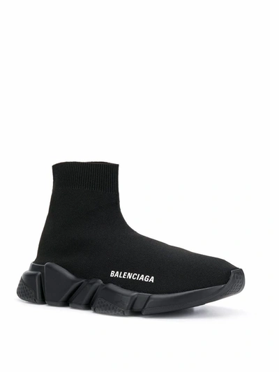 Balenciaga Speed Logo-embroidered Metallic Stretch-knit High-top Sneakers  In Black | ModeSens