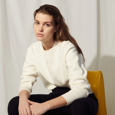 Shop Sandro Knit Sweatshirt With Embroidery In Blanc