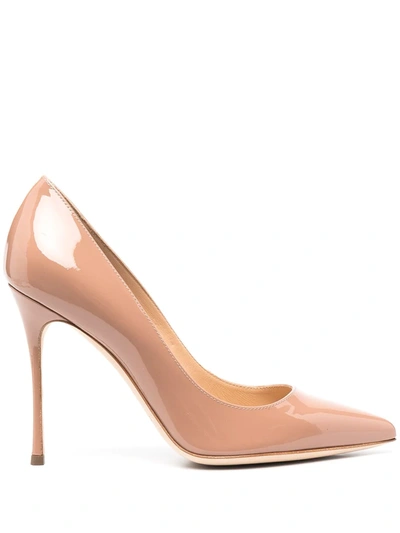 Shop Sergio Rossi Pointed Patent Pumps In Neutrals