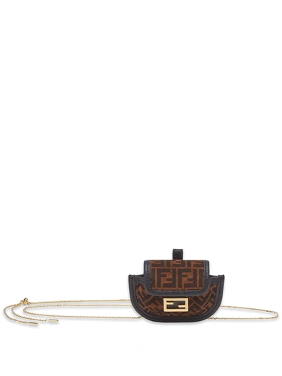 Shop Fendi Pico Baguette Ff-logo Chain-strap Purse In Brown