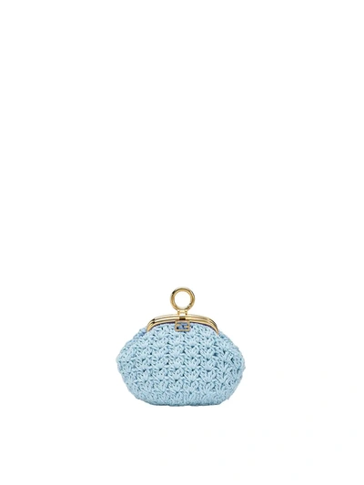 Shop Fendi Knitted Crochet Coin Purnse In Blue