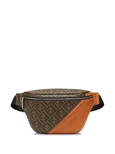 Shop Fendi Ff Logo-print Belt Bag In Brown
