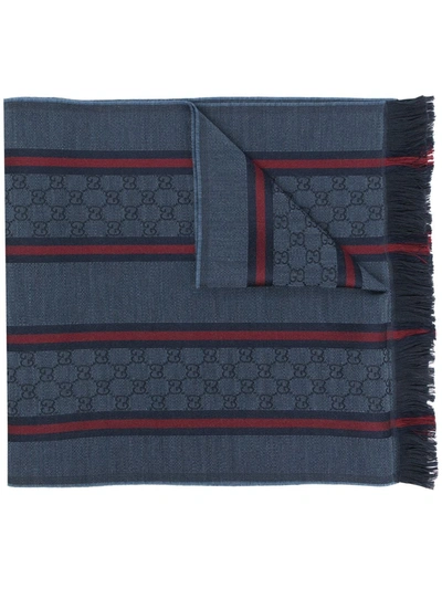 Pre-owned Gucci Shelly Gg Scarf In Blue