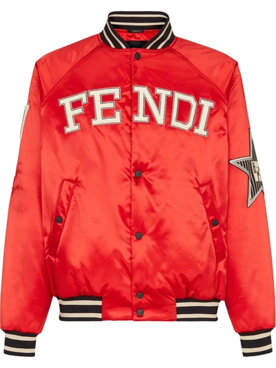 Shop Fendi Multi-patch Bomber Jacket In Red