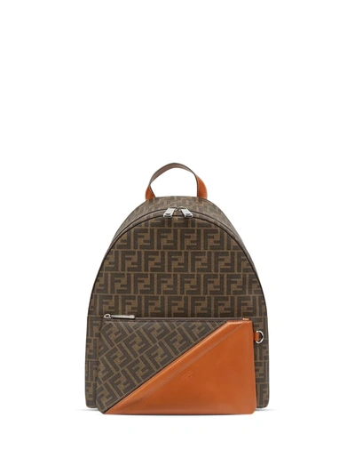 Shop Fendi Logo-print Backpack In Brown