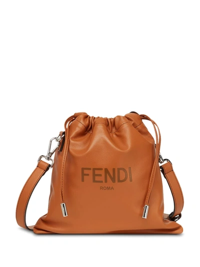 Shop Fendi Small Sack Drawstring Shoulder Bag In Brown