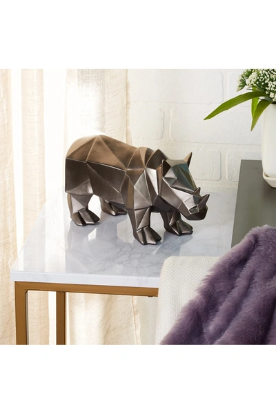 Cosmoliving By Cosmopolitan Large Modern Style Metallic Silver Rhino Statue In Silver