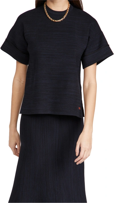 Shop Victoria Victoria Beckham Boxy Soft Viscose Blend T-shirt Top In Navy Melange/black