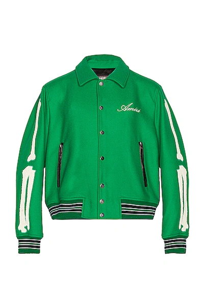 Shop Amiri Bones Varsity Jacket In Tennis Green