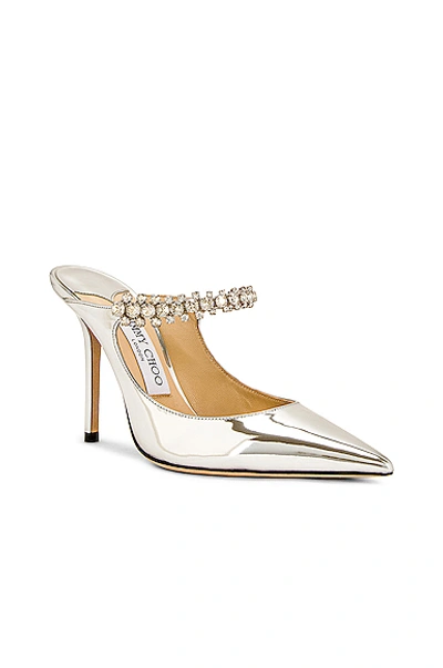 Jimmy Choo Bing Metallic Crystal-strap Pumps In Silver